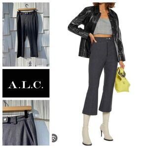 A.L.C Lucien Prince Of Wales Checked Woven Kick-flare Pants In Grey‎ Blue Sz 6